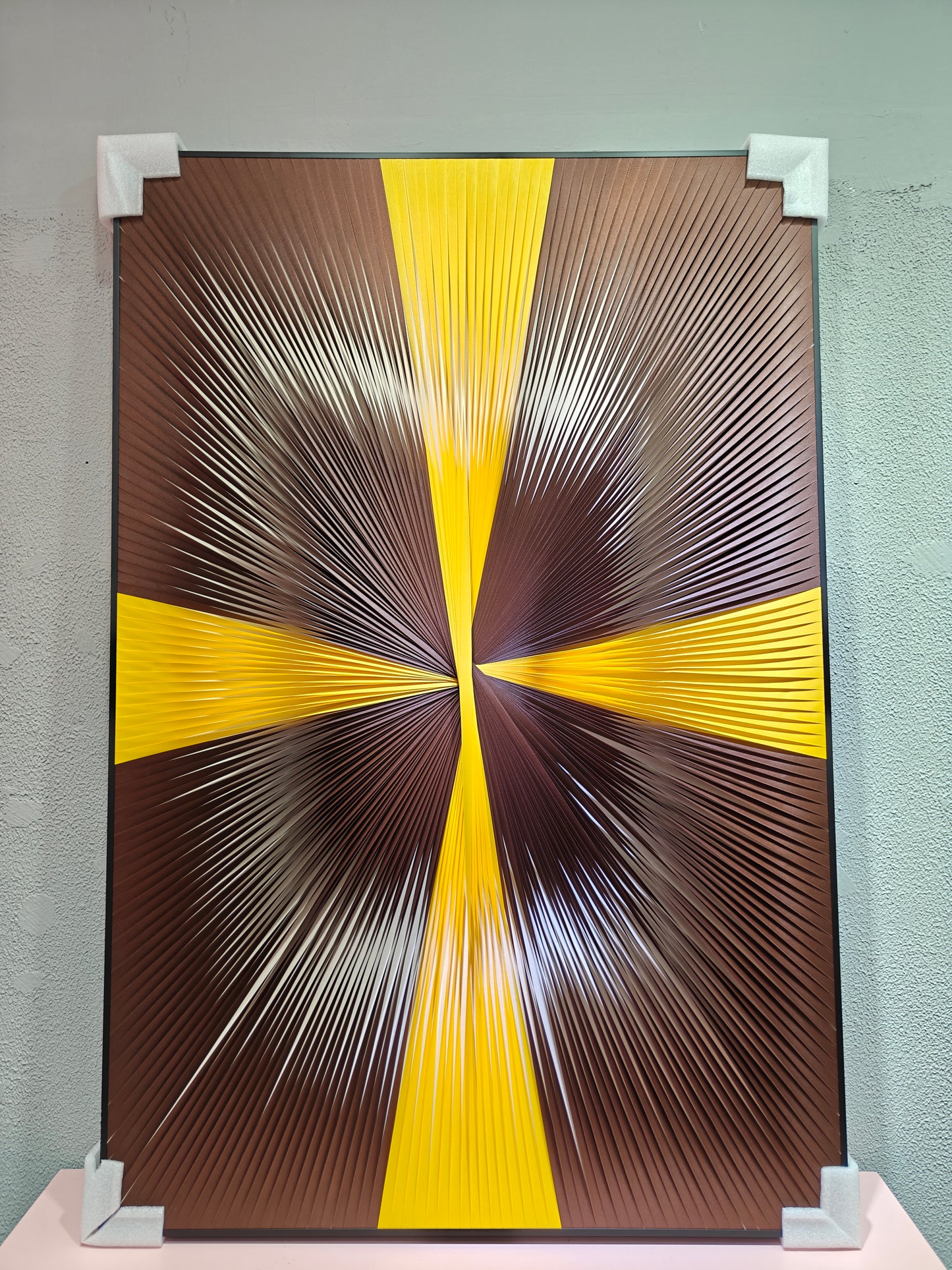 Gradient yellow and brown ribbon textured wall art 80x120cm modern home decor