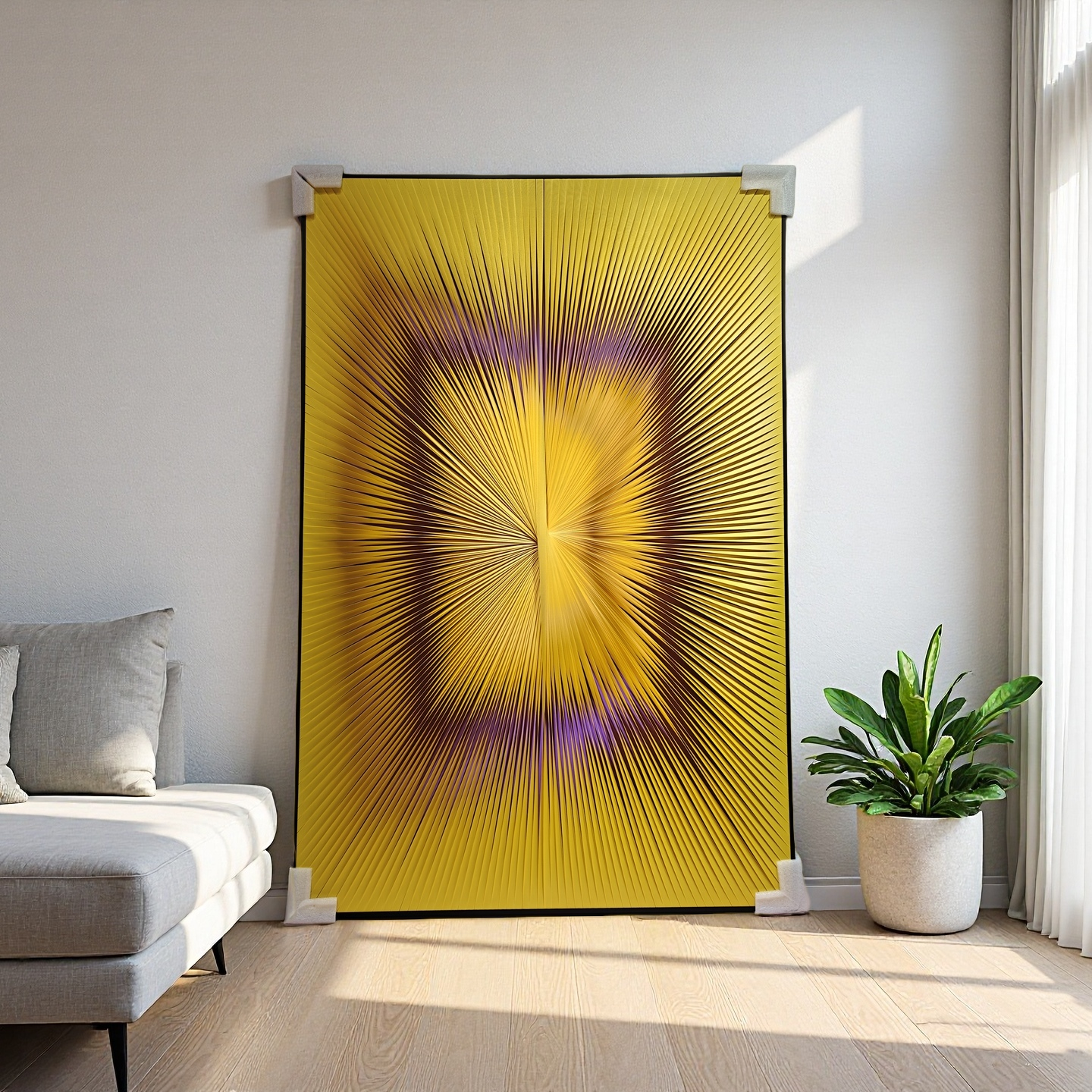 Gradient yellow and purple ribbon textured wall art 80x120cm modern home decor