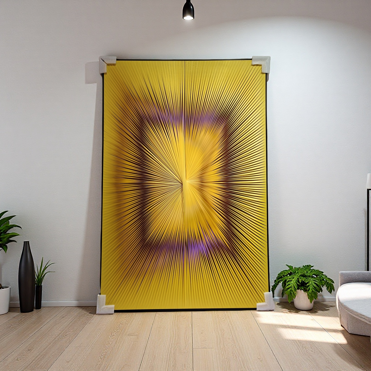 Gradient yellow and purple ribbon textured wall art 80x120cm modern home decor