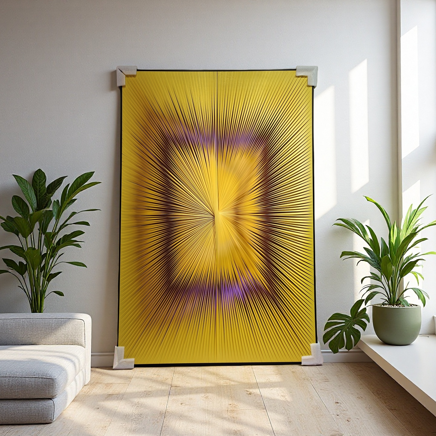 Gradient yellow and purple ribbon textured wall art 80x120cm modern home decor