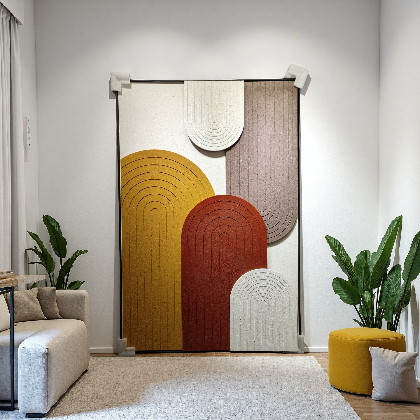 Modern minimalist wall art in beige, taupe, and brown tones – 3D texture, 80×120cm vertical wall decor