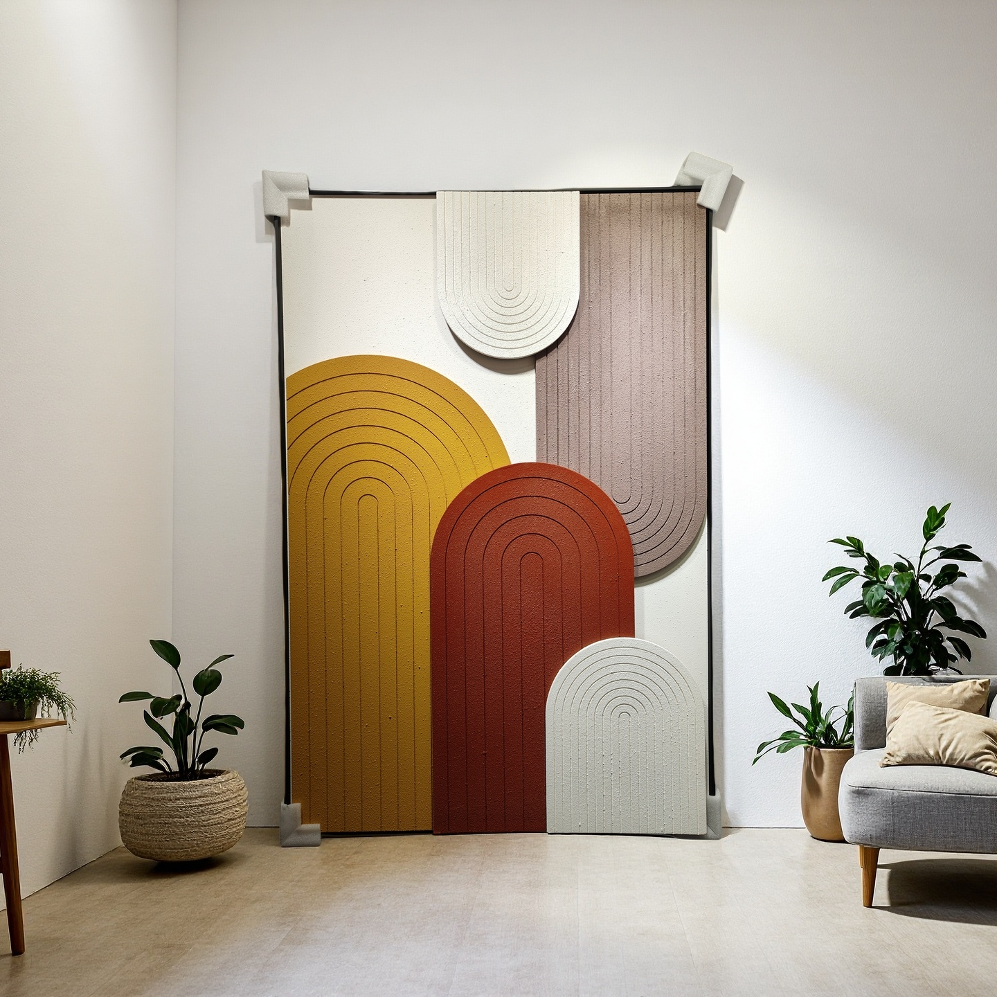 Modern minimalist wall art in beige, taupe, and brown tones – 3D texture, 80×120cm vertical wall decor