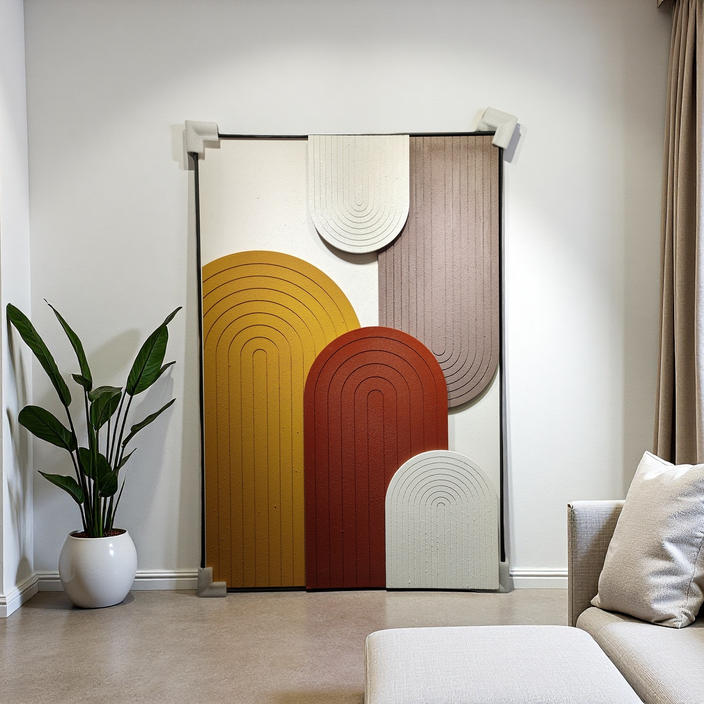 Modern minimalist wall art in beige, taupe, and brown tones – 3D texture, 80×120cm vertical wall decor