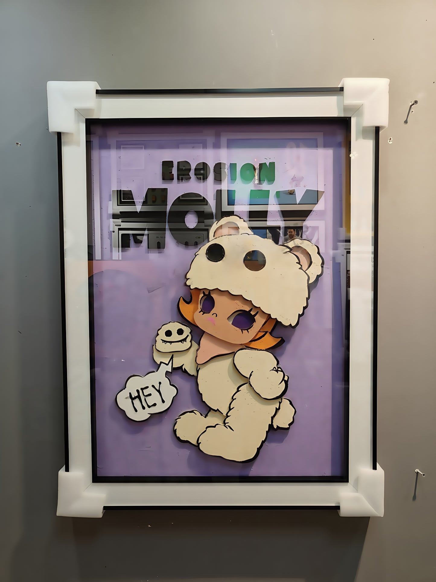 Molly Erosion Bear 3D Wall Art Pop Mart Character Hanging Decor 60×80cm displayed on wall