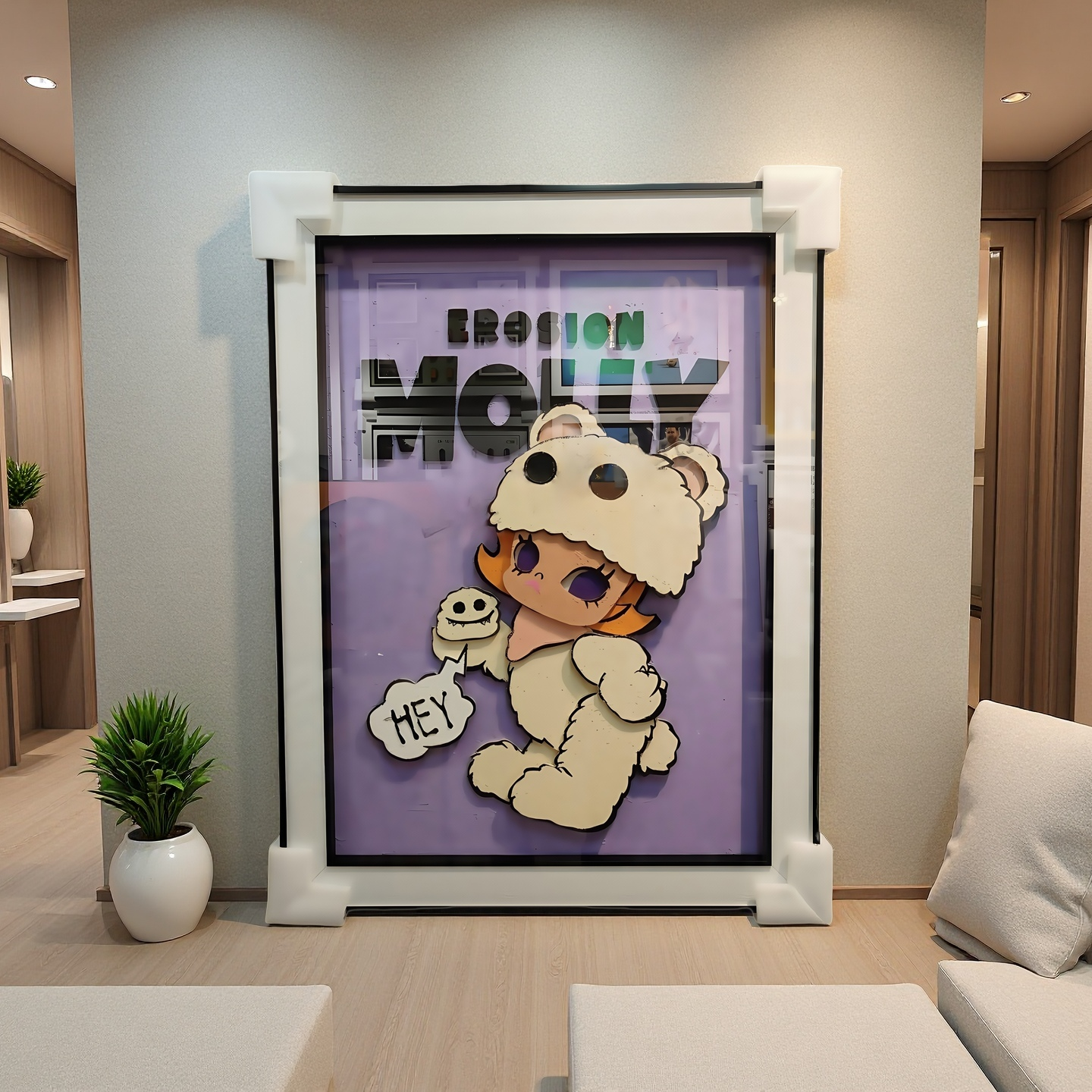Molly Erosion Bear 3D Wall Art Pop Mart Character Hanging Decor 60×80cm displayed on wall