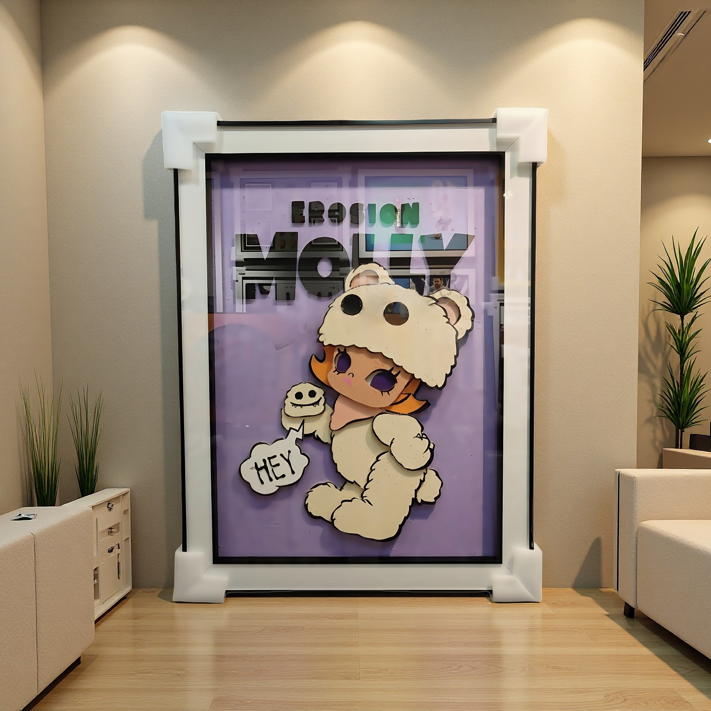 Molly Erosion Bear 3D Wall Art Pop Mart Character Hanging Decor 60×80cm displayed on wall