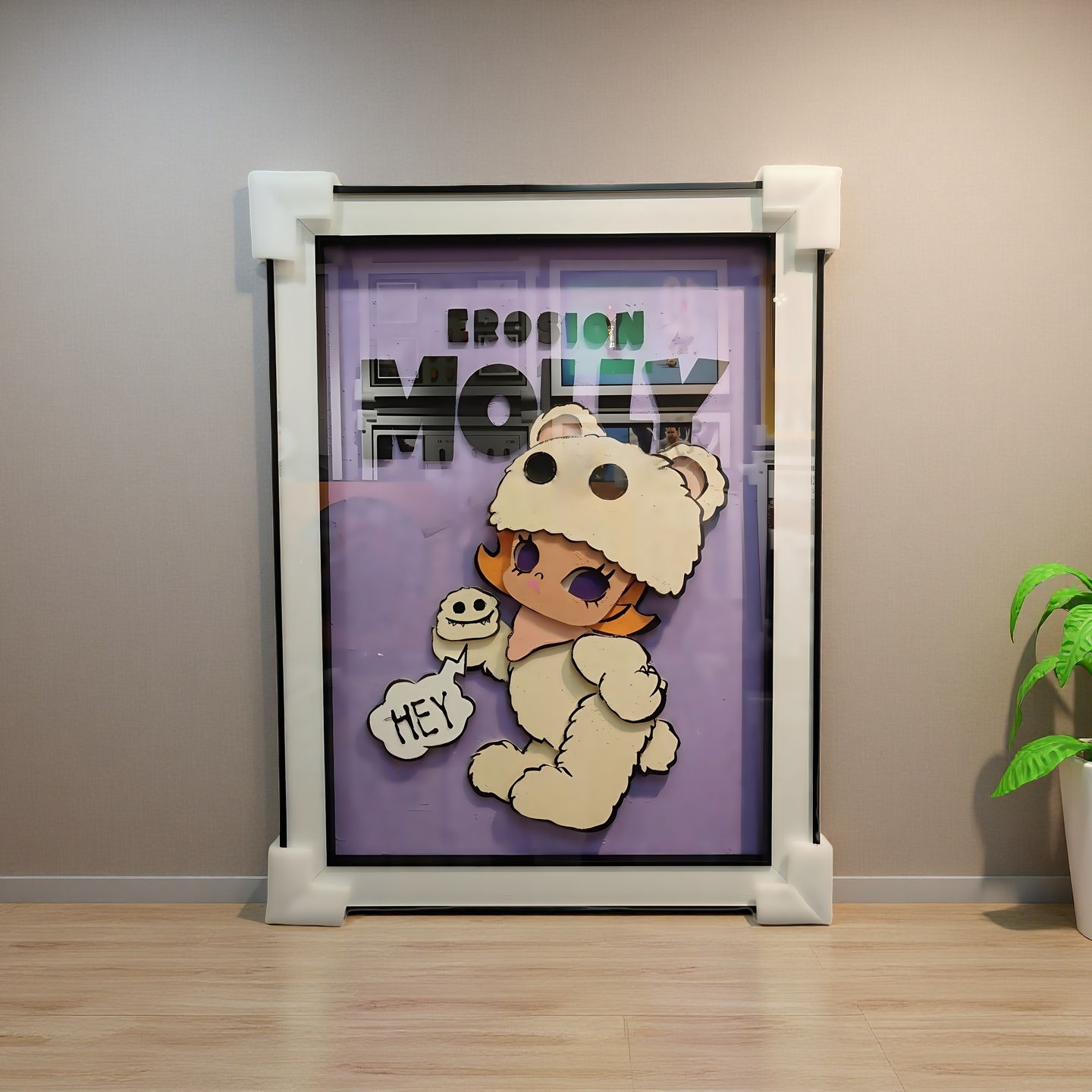 Molly Erosion Bear 3D Wall Art Pop Mart Character Hanging Decor 60×80cm displayed on wall