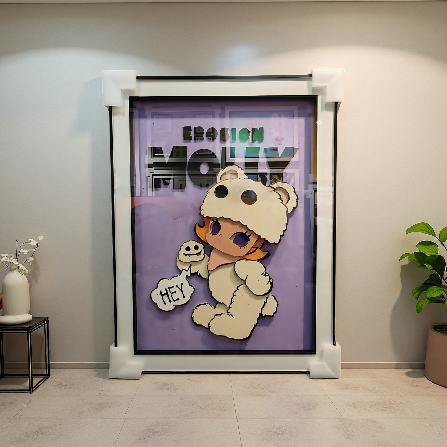 Molly Erosion Bear 3D Wall Art Pop Mart Character Hanging Decor 60×80cm displayed on wall