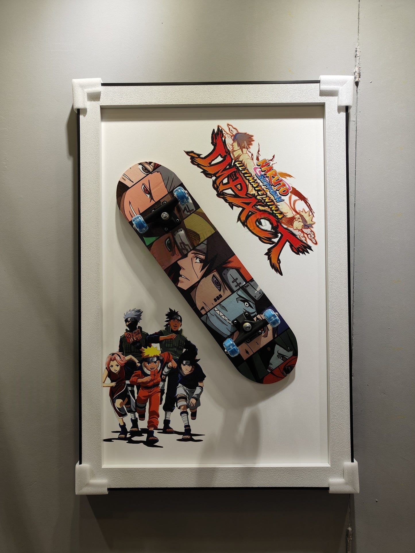 Naruto Shippuden 3D skateboard wall art in 80×120cm frame with anime characters