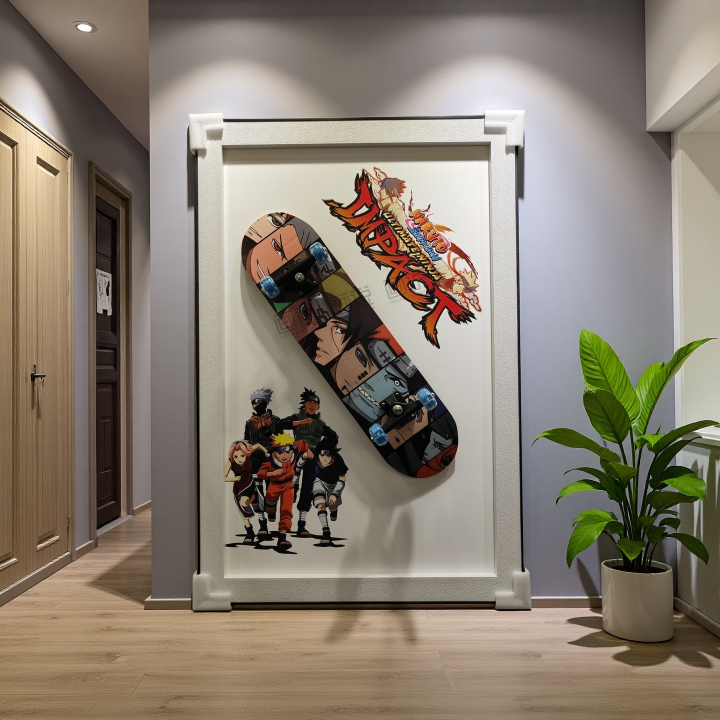 Naruto Shippuden 3D skateboard wall art in 80×120cm frame with anime characters