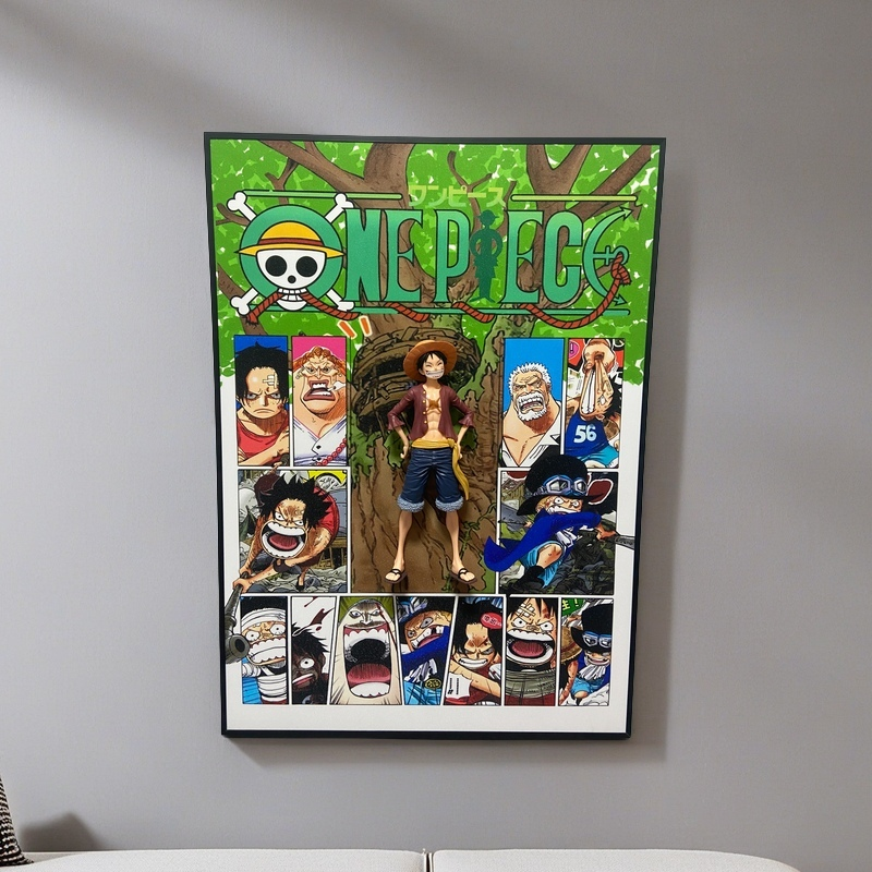 3D One Piece wall art with Luffy figure, anime poster for home decor