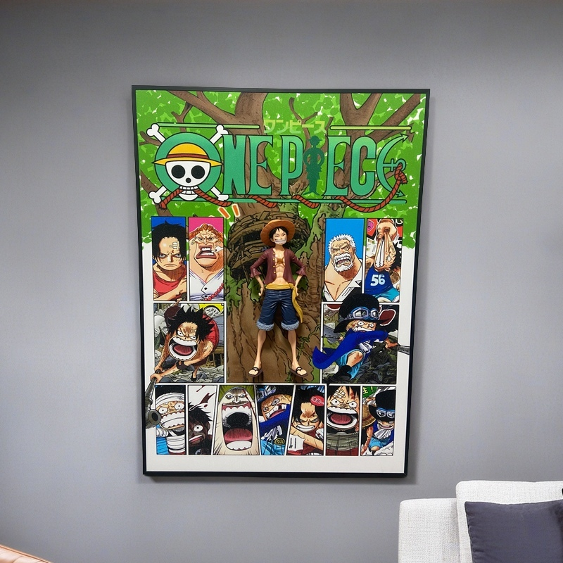 3D One Piece wall art with Luffy figure, anime poster for home decor