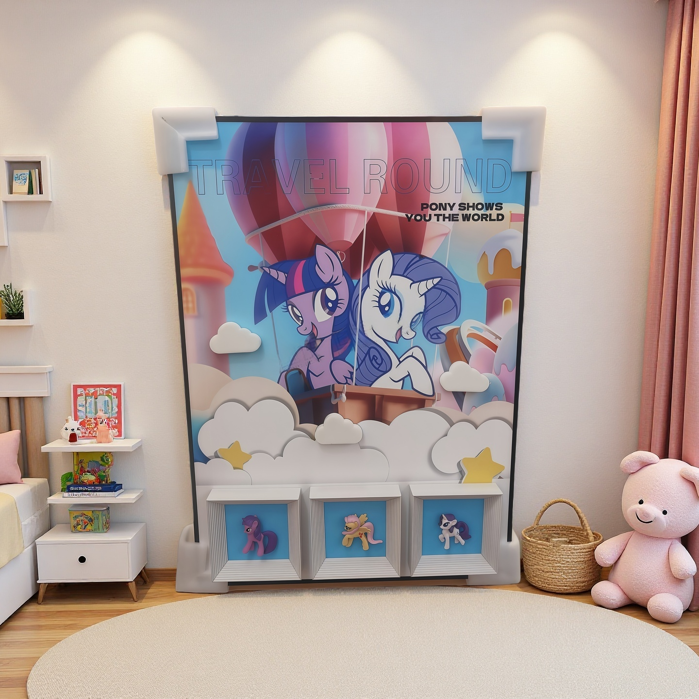 50×70cm 3D pony balloon adventure wall art with hot air balloon scene and framed figurines