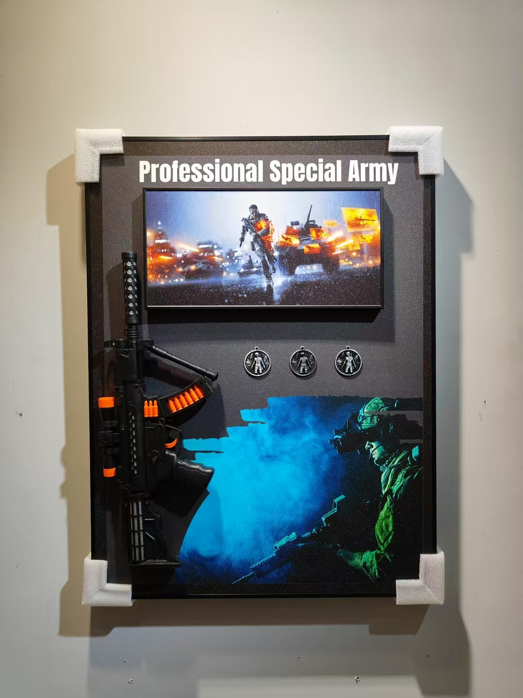 Professional Special Army 3D Wall Art with Tactical Gun for Gaming Room