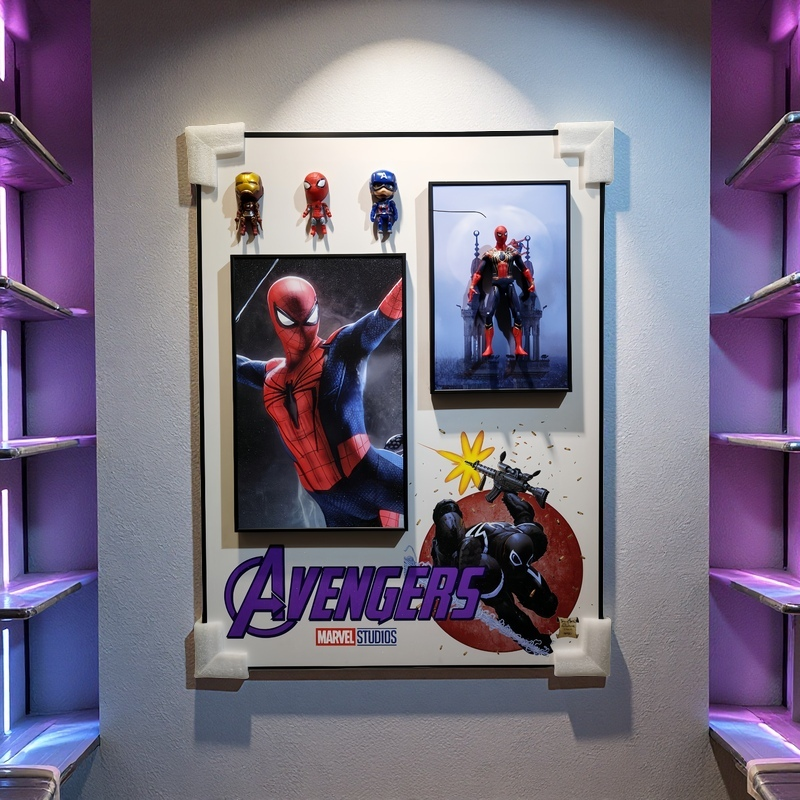 3D Spider-Man wall art with Marvel Avengers figurines for home decoration