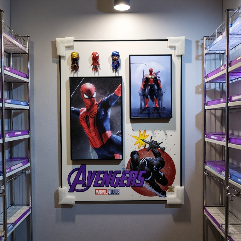 3D Spider-Man wall art with Marvel Avengers figurines for home decoration