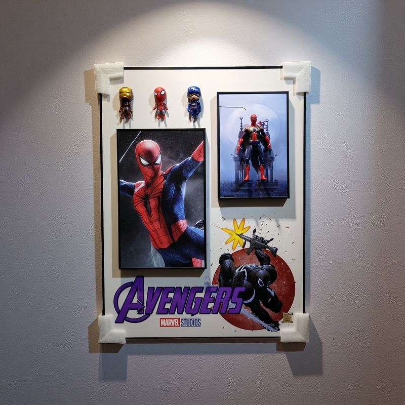 3D Spider-Man wall art with Marvel Avengers figurines for home decoration