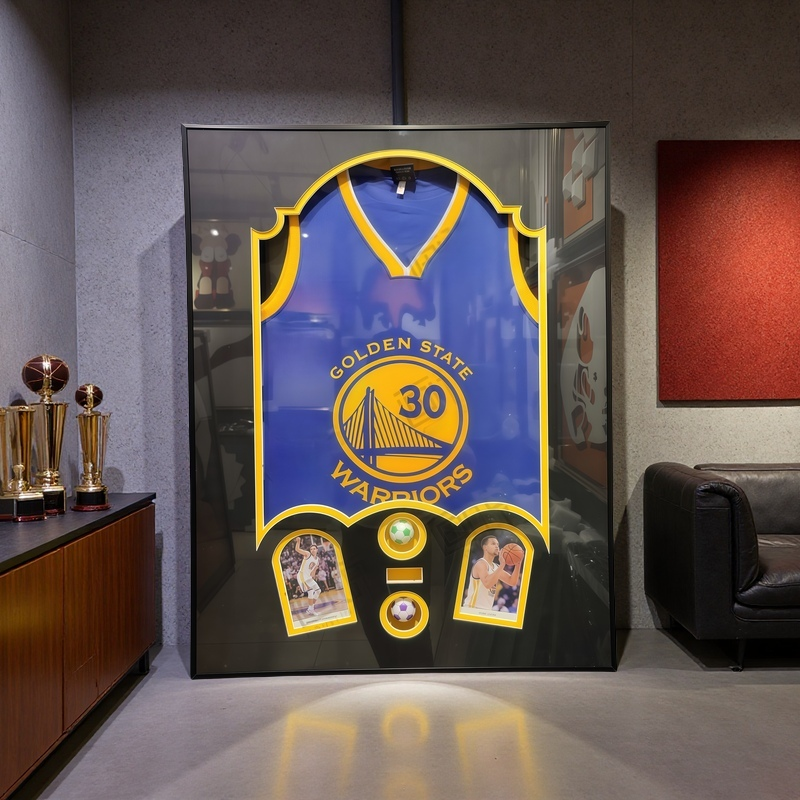 Stephen Curry #30 Golden State Warriors framed jersey wall art with openable display