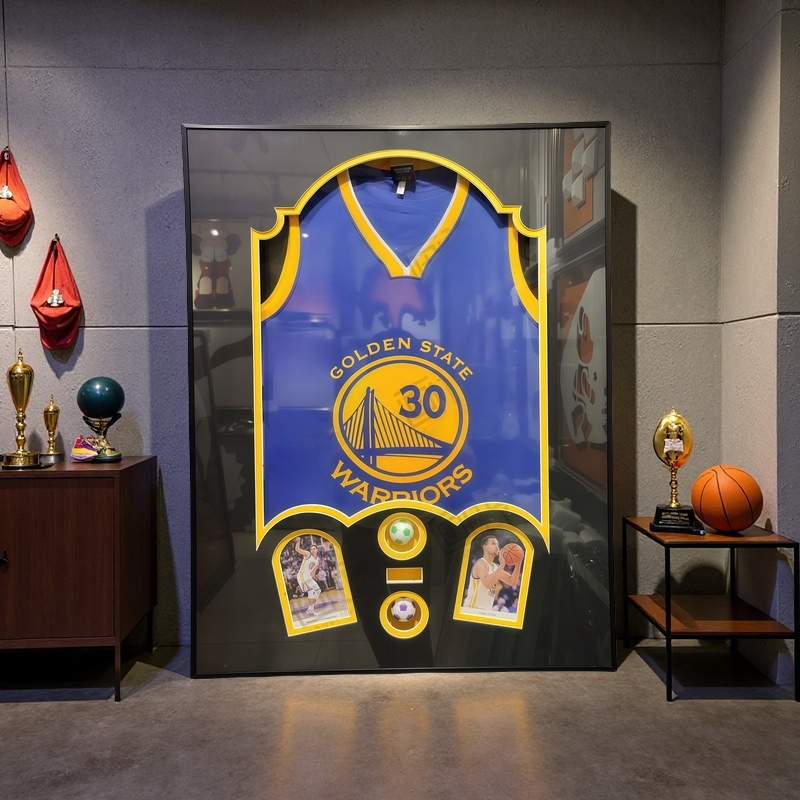 Stephen Curry #30 Golden State Warriors framed jersey wall art with openable display