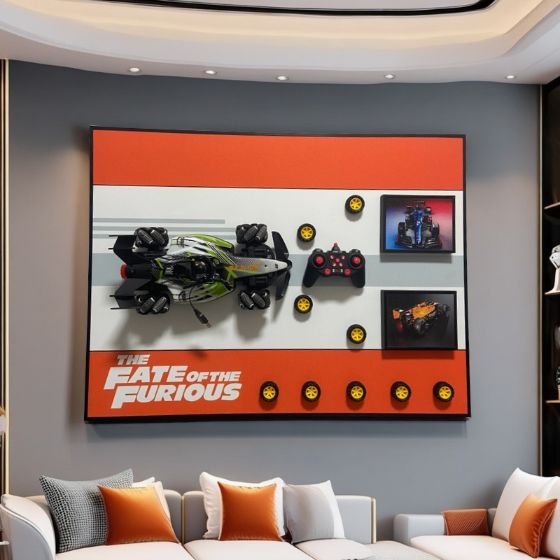 3D RC car wall art with remote controller, Fast & Furious themed decor