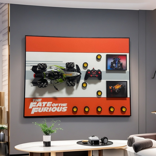 3D RC car wall art with remote controller, Fast & Furious themed decor