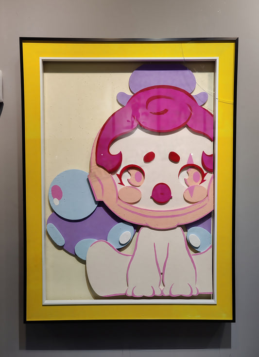 3D cartoon character wall art with yellow frame for playful room decor