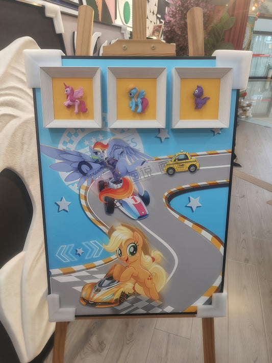 3D Pony Racing Wall Art for Kids, Colorful Figurine Decor Mounted on Wall – 50×70cm