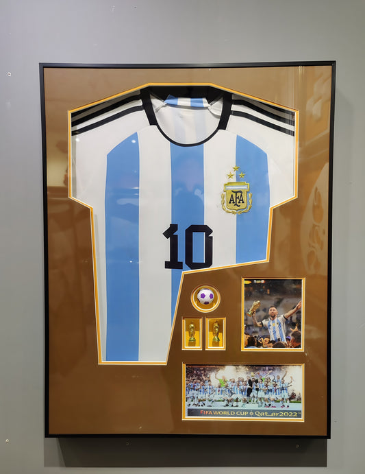 Messi Argentina #10 Jersey Frame with World Cup Moments – Swappable Shadow Box Design
