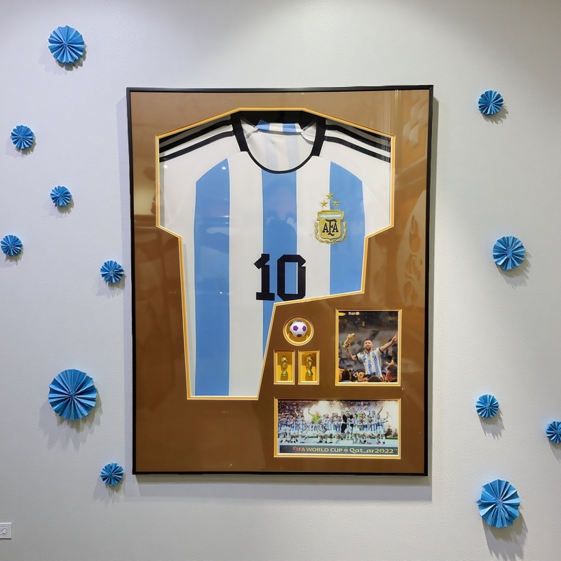 Messi Argentina #10 Jersey Frame with World Cup Moments – Swappable Shadow Box Design