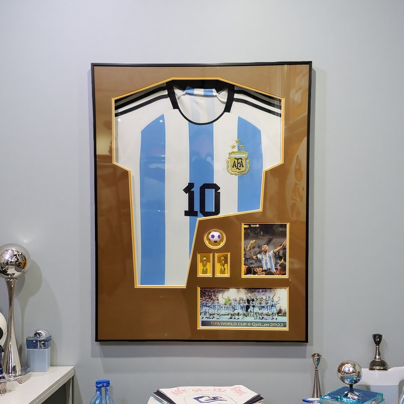 Messi Argentina #10 Jersey Frame with World Cup Moments – Swappable Shadow Box Design