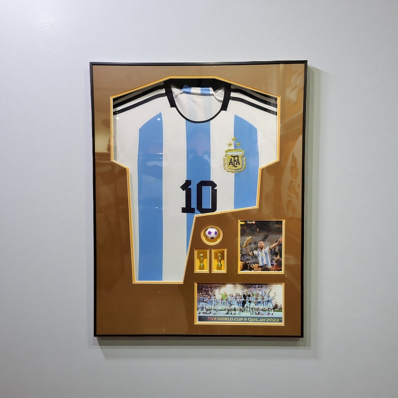 Messi Argentina #10 Jersey Frame with World Cup Moments – Swappable Shadow Box Design