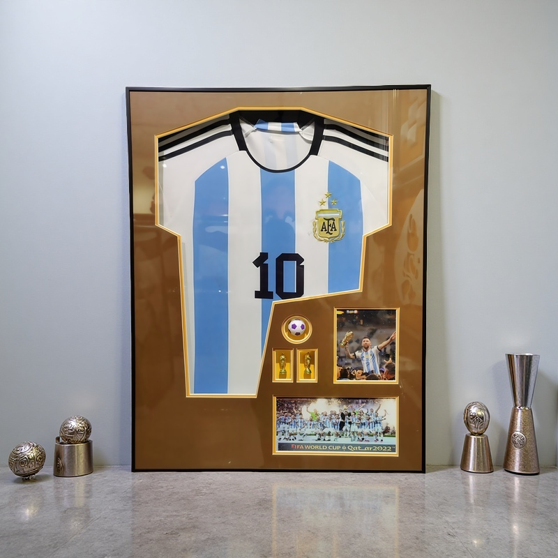 Messi Argentina #10 Jersey Frame with World Cup Moments – Swappable Shadow Box Design