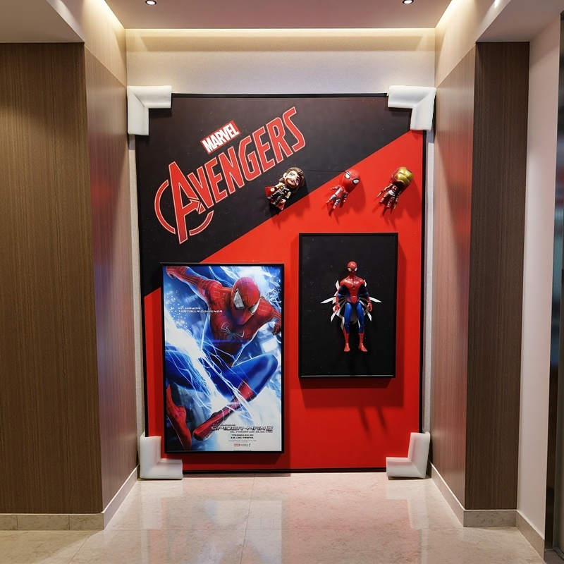 Marvel Spiderman 3D Wall Art Decor with Fixed Figurine, Red Black Superhero Poster 60x80cm for Living Room or Game Room