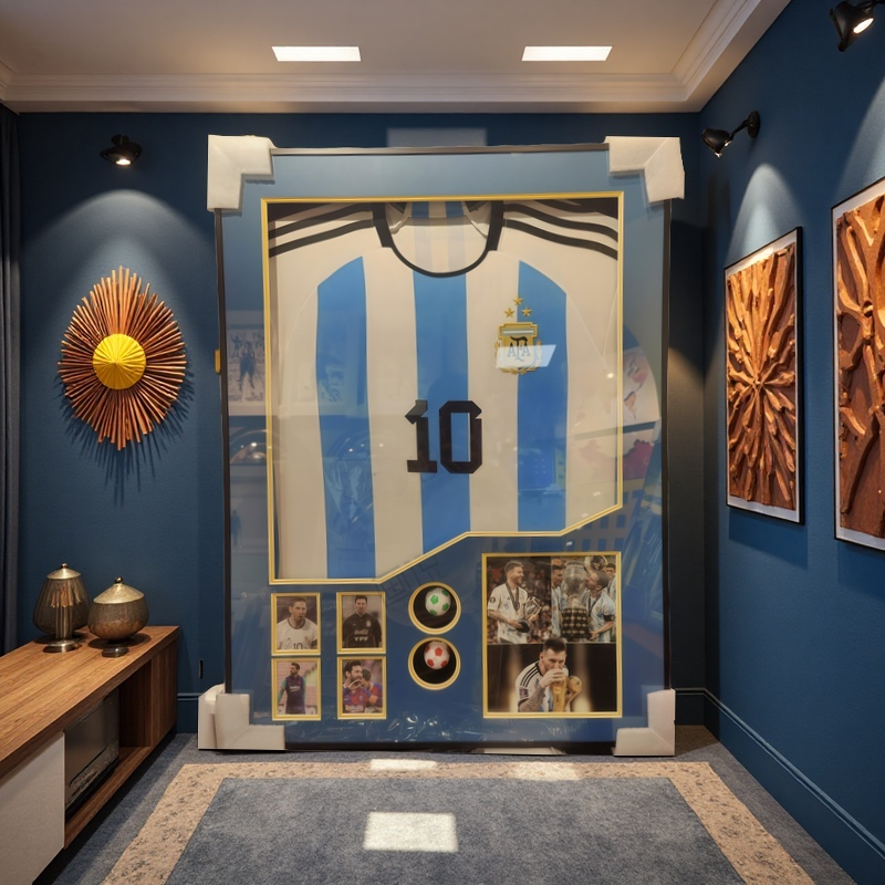 Argentina No.10 Messi Framed Jersey Wall Art with 3D Shadowbox Display