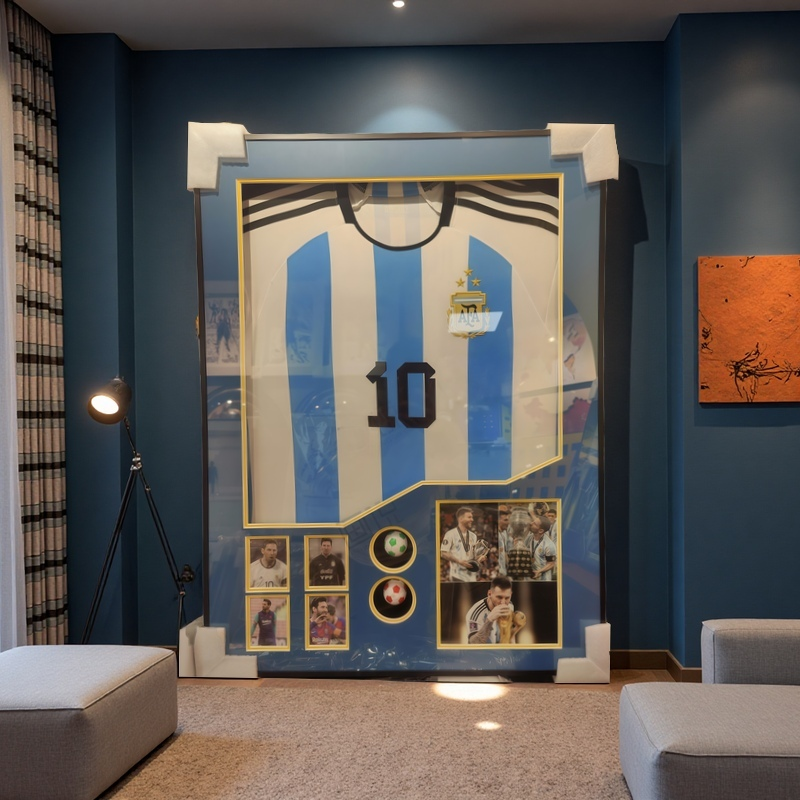 Argentina No.10 Messi Framed Jersey Wall Art with 3D Shadowbox Display