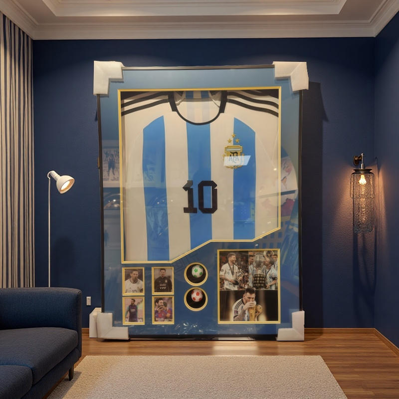 Argentina No.10 Messi Framed Jersey Wall Art with 3D Shadowbox Display