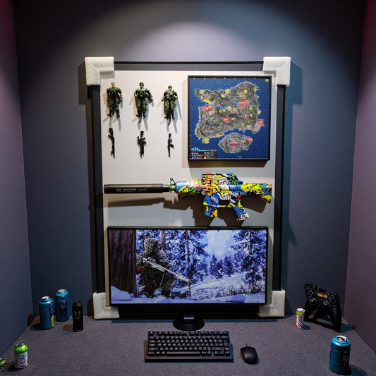 Battle Royale 3D wall art with colorful rifle, tactical map, and soldier figures for gaming room decor.