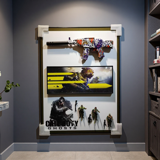 Call of Duty Ghosts 3D Wall Art with Graffiti Gun and Soldier Figures Hanging on Wall


