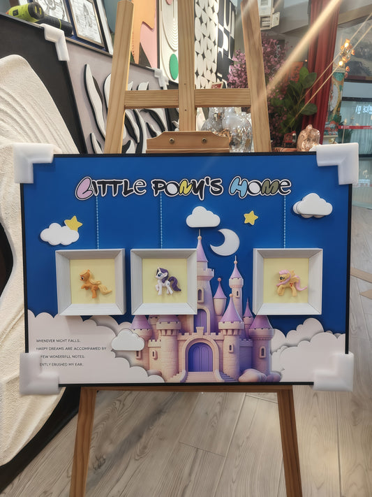 Wall-mounted pony art with fantasy castle scene