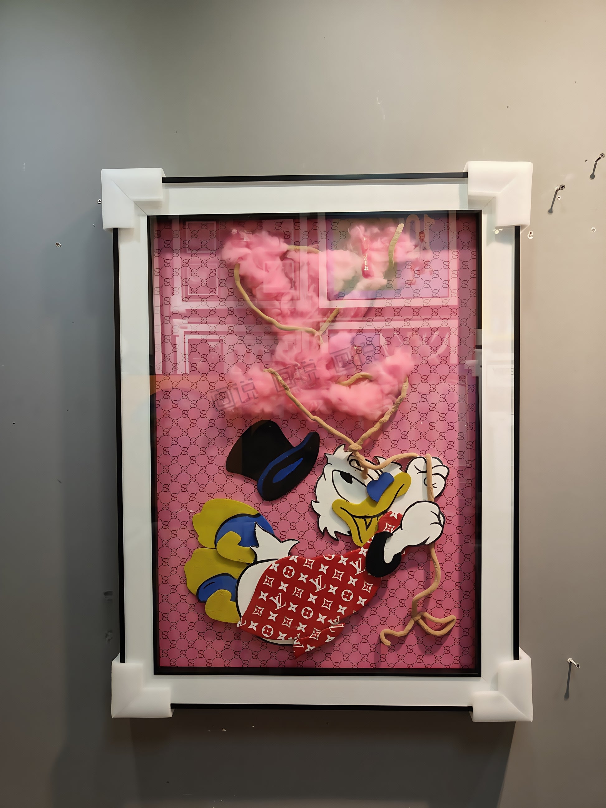 Donald Duck luxury pink heart 3D wall hanging art decor 60×80cm displayed on wall

