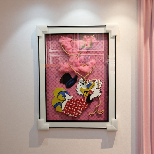 Donald Duck luxury pink heart 3D wall hanging art decor 60×80cm displayed on wall

