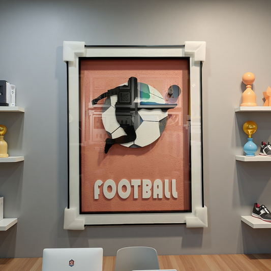 3D Football wall art with orange background, 60×80cm, wall-mounted decor