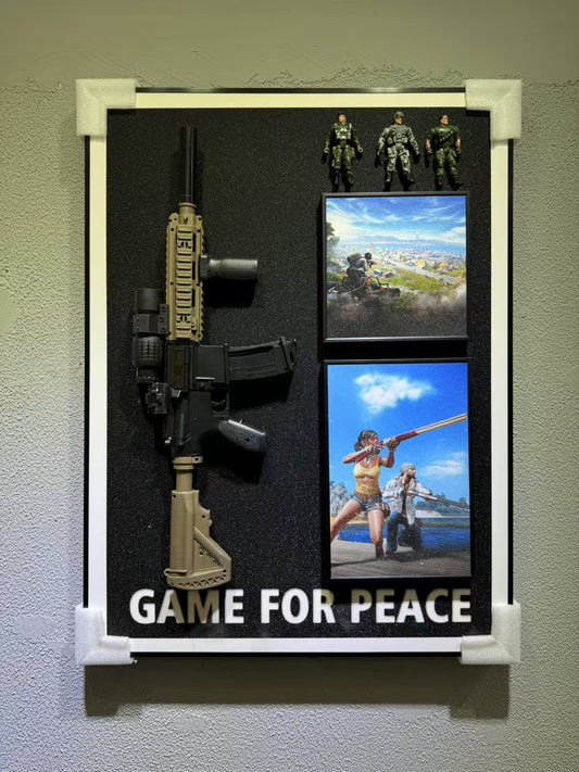 Game for Peace 3D wall art with rifle, soldier figures, and action scenes, size 50×70cm, wall-mounted display