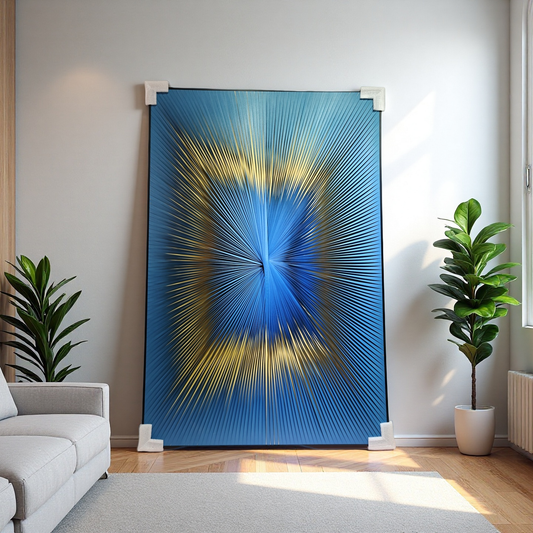 Gradient blue and yellow ribbon textured wall art 80x120cm modern home decor