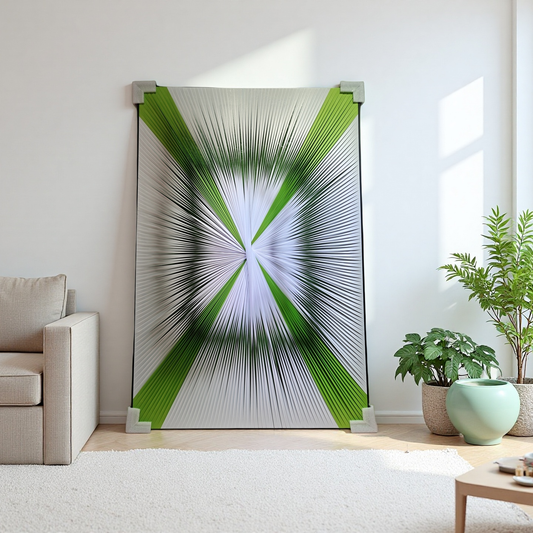 Gradient green and white ribbon textured wall art, 80x120cm canvas for modern home decor