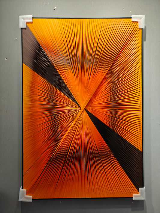 Gradient orange and black ribbon textured wall art for modern home decor 80x120cm

