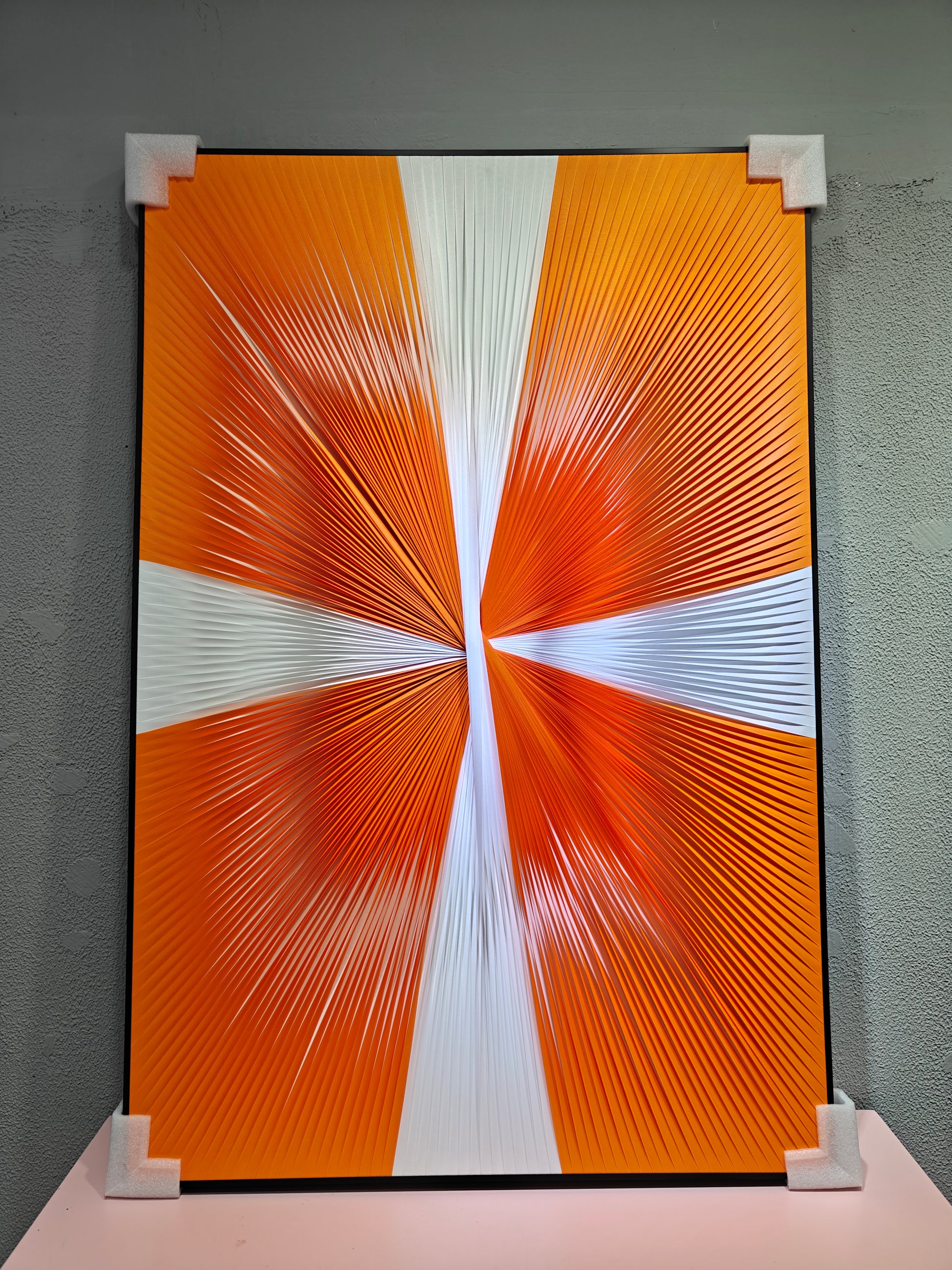 Gradient orange and white ribbon textured wall art 80x120cm modern home decor