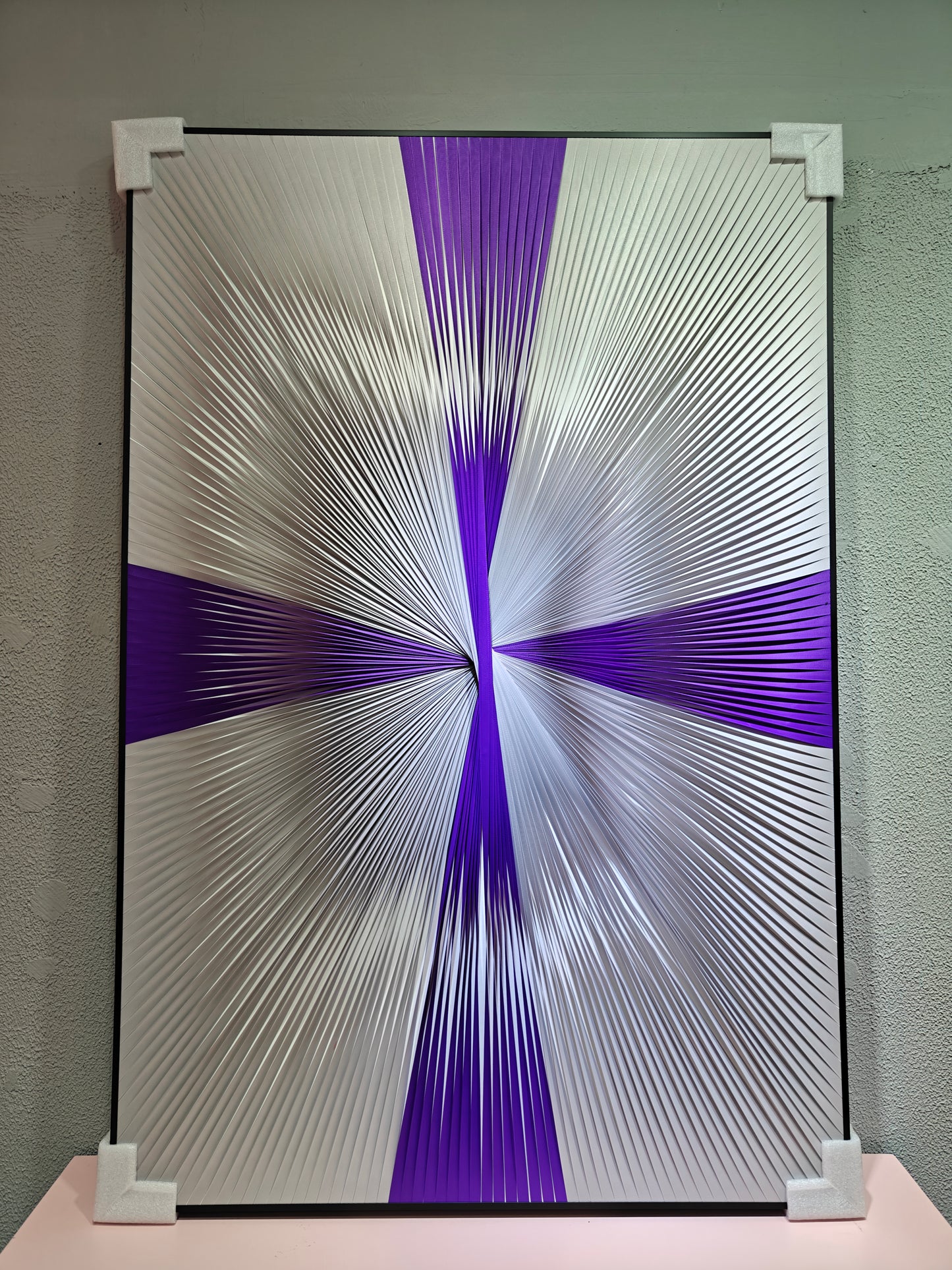 Gradient purple and silver ribbon textured wall art 80x120cm modern decor
