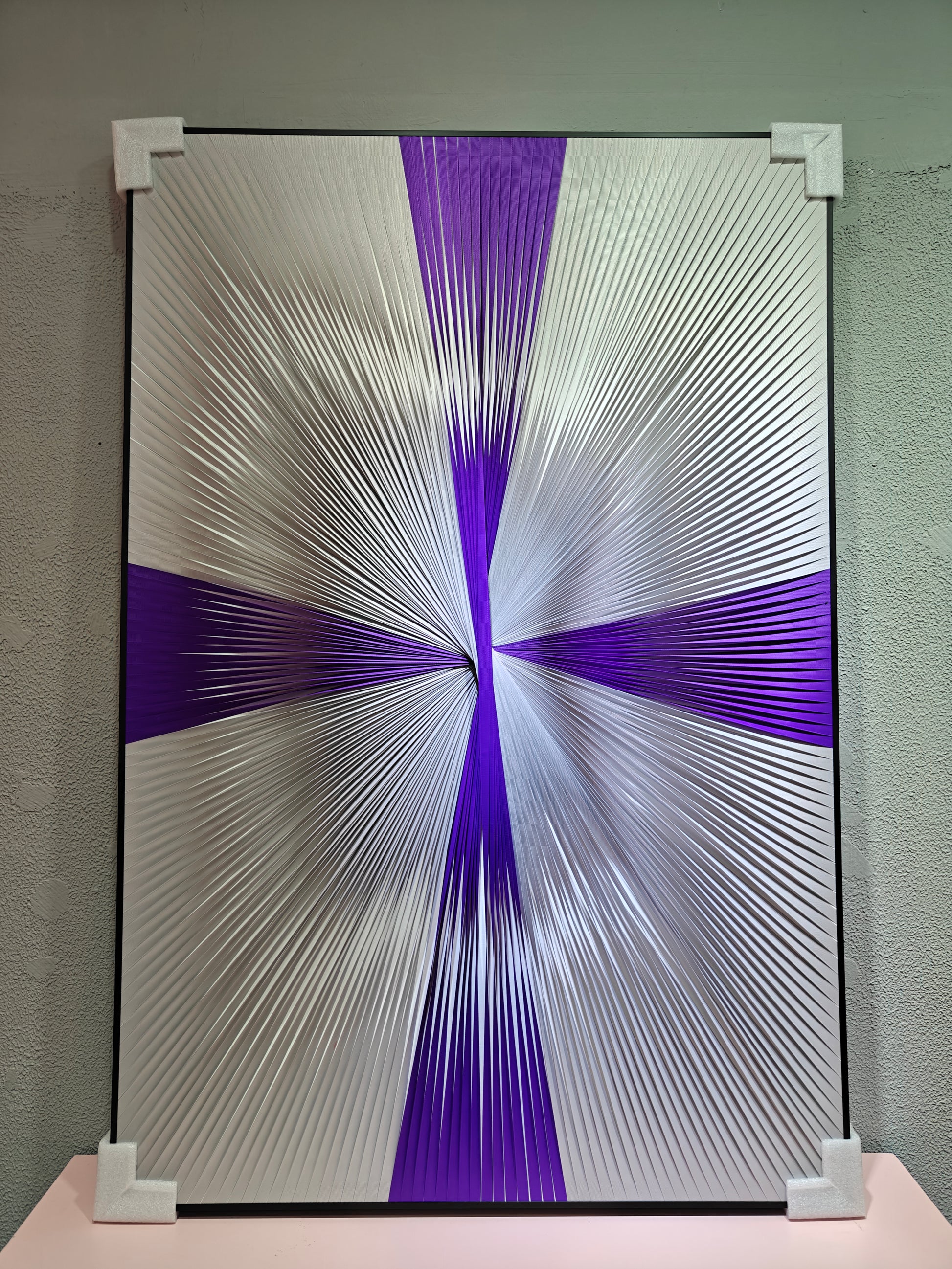Gradient purple and silver ribbon textured wall art 80x120cm modern decor