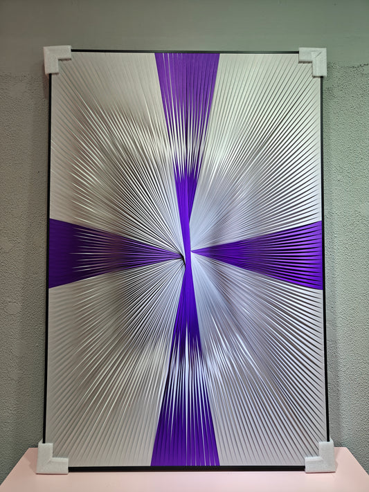 Gradient purple and silver ribbon textured wall art 80x120cm modern decor